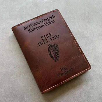 Персонализированная кожаная обложка для паспорта в Ирландии, Винтажная обложка для паспорта из натуральной кожи Crazy Horse, Ирландская кожаная обложка для паспорта, персонализированная