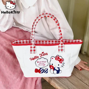 Сумки Sanrio Hello Kitty Женская Роскошная сумка С вышивкой, Женская Модная сумка-тоут Y2k, Сумки Большой емкости, Милые сумки