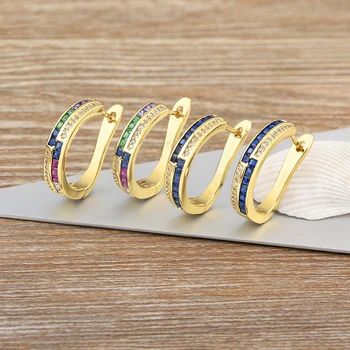 Легкие роскошные серьги-кольца с блестящими кристаллами Nidin, 6 цветов Для женщин, Элегантные серьги с цирконием, позолоченные украшения для Ушей, Подарки