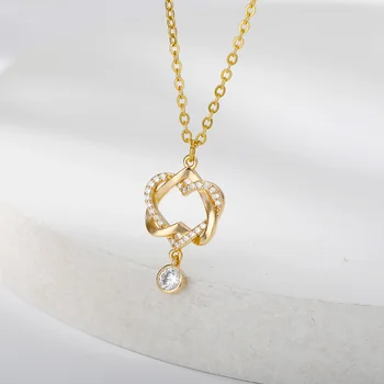 Элегантное ожерелье с двойным сердцем для женщин, ожерелья с подвеской из кубического циркония золотистого цвета, 2022 Модная пара ювелирных изделий