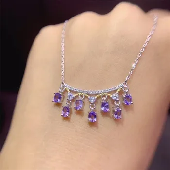 Модное простое круглое ожерелье с подвеской из натурального голубого танзанита S925, Серебряное ожерелье с натуральным драгоценным камнем, подарок для женщин и девочек, ювелирное изделие