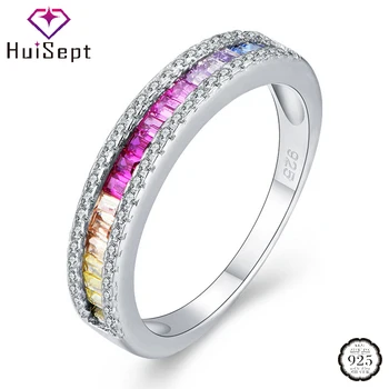 HuiSept Модное женское кольцо из стерлингового серебра 925 пробы, ювелирные изделия с драгоценным камнем Топаз, кольца на палец для девочек, подарки для свадебной вечеринки, Аксессуары