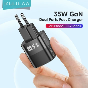 KUULAA 35 Вт GaN USB C Зарядное Устройство Type C PD Быстрая Зарядка Для iPhone 14 13 12 11 Max Pro XS 8 Plus Для iPad Air 4 iPad 2021 Mini