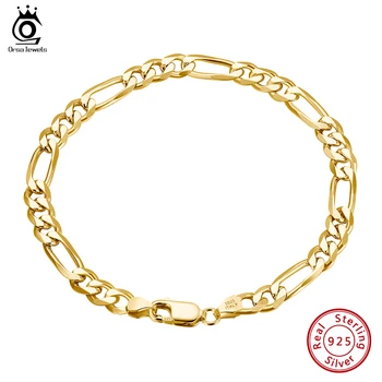 ORSA JEWELS Итальянский браслет-цепочка из стерлингового серебра 925 пробы с бриллиантами 5 мм Figaro для женщин, Мужской Модный браслет для вечеринок, ювелирные изделия SB66