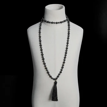 Ожерелье с узлом из магнетита и черной Лавы, 108 Мала, Бисерная Йога, Медитация, лечение Джапамалой, магнитные украшения