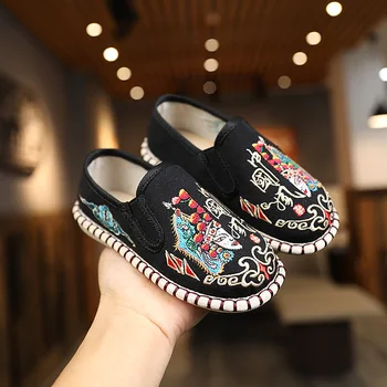 Обувь в китайском стиле с вышивкой в стиле Пекинской оперы для мальчиков, весенняя модная обувь для девочек, детская танцевальная обувь ручной работы, прямая поставка