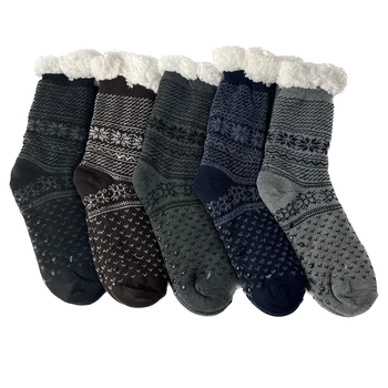 Термальные пушистые носки Мужские Снежинка Зимние теплые короткие плюс бархатный мягкий нескользящий напольный пушистый Носок Мужской подарок 2023 Новинка На Рождество