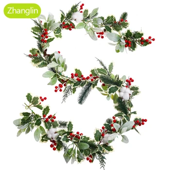 Рождественское украшение для дома, Виноградная лоза, искусственное растение, Виноградная ягода, ивовый лист, плющ, праздничная гирлянда, украшение окна искусственным цветком