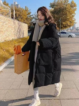 Новое винтажное теплое пальто, Женская хлопковая куртка на пуху, теплые толстые длинные парки, негабаритная зимняя теплая одежда с подкладкой