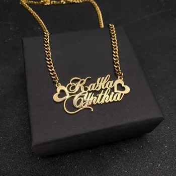 Ожерелье с Пользовательским именем С Сердцем, Золотая цепочка из Нержавеющей Стали, Серебряные Именные Ожерелья, Персонализированные подвески с буквами, ювелирные изделия для женщин