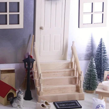 Мини-модель лестницы с поручнями, Крошечная Деревянная Лестница, Миниатюрный Маленький Домик с подлокотниками
