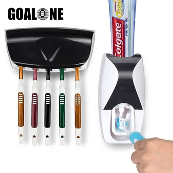 Набор для ванной GOALONE Автоматический Дозатор зубной пасты с супер липкой присоской Настенный Держатель для зубных щеток для ванной комнаты 5 шт.