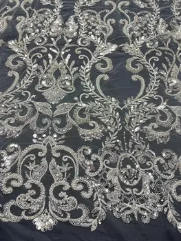 Высококачественный роскошный французский тюль SYJ-13028738 Кружевная ткань с бусинами, африканские блестки, кружевная ткань для свадебного платья в Нигерии