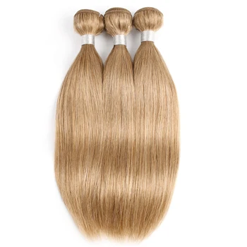 3 пучка, Цвет # 27, Медовый Блонд, 300 г/лот, индийские человеческие волосы Remy для наращивания, 16-24 дюйма, качественные утолщенные кончики волос