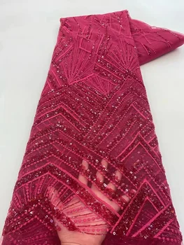 Африканская кружевная ткань с пайетками 2023, Высококачественная вышивка ручной работы, Сетчатая Тюлевая кружевная ткань для Новобрачных, Материал 5 ярдов