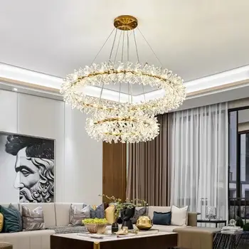 Современная хрустальная роскошная круглая золотая люстра для гостиной, спальни, кабинета, интерьера, Длинная обеденная Островная подвесная лампа для домашнего декора
