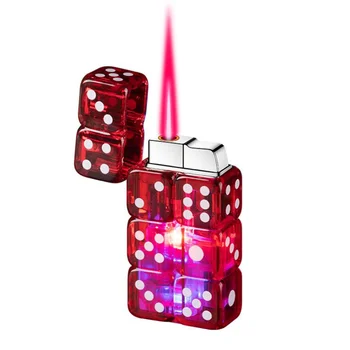 Креативная бутановая зажигалка для игры в кости с прозрачным Корпусом, Ветрозащитное Красное пламя, индивидуальность, крутой светодиодный светильник Прямо к зажигалкам