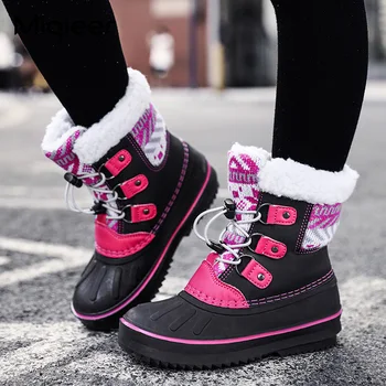 Детские зимние ботинки для девочек, теплая хлопковая детская обувь для мальчиков, резиновая подошва, противоскользящая, водонепроницаемая, пескостойкая, Спортивная обувь на платформе
