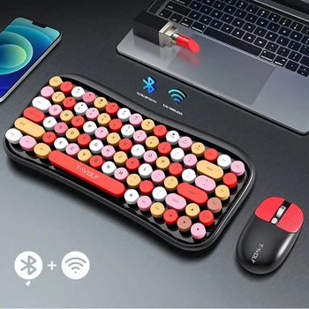 2,4 g Bluetooth Клавиатура Мышь Комбо Компьютерная Периферия Круглая Клавиатура для клавиш Клавиатуры Для пишущих Машинок Красочные Эргономичные Милые Колпачки Для клавиш