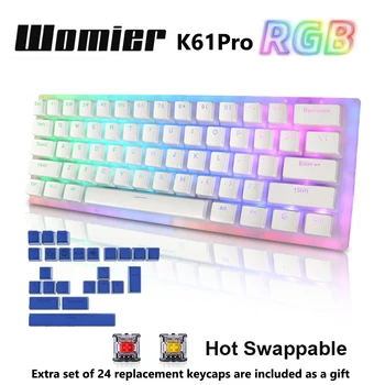 Womier K61 PRO 60% Механическая Клавиатура С Возможностью Горячей Замены Игровая Клавиатура Gateron Switch С Двойной RGB Подсветкой Пудинг Ice Crystal Keycap