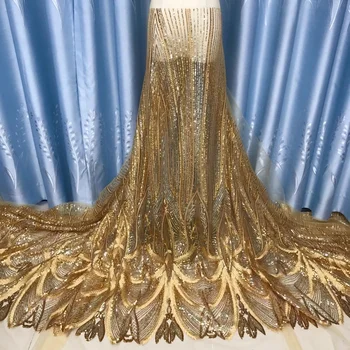2020 Высококачественная Благородная Золотая Нигерийская Африканская Кружевная ткань с пайетками, Вышивка Из французского Тюля, Кружевной материал Для свадебного платья