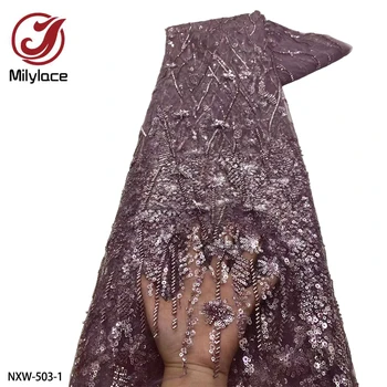 Роскошная африканская тяжелая ткань из бисера, Высококачественная кружевная ткань с вышивкой блестками, кружевная ткань для свадебного платья NXW-503