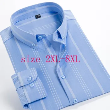 Новое Поступление, модные мужские рубашки в полоску из бамбукового волокна с длинными рукавами, Супер Большие эластичные весенне-осенние повседневные рубашки в полоску, большие размеры 2XL-10XL
