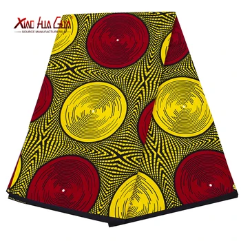 3 ярда 6 ярдов Хлопчатобумажная ткань с восковым принтом в африканском стиле для шитья, желтая и красная ткань в круг, материал для одежды, платья 24FS1462