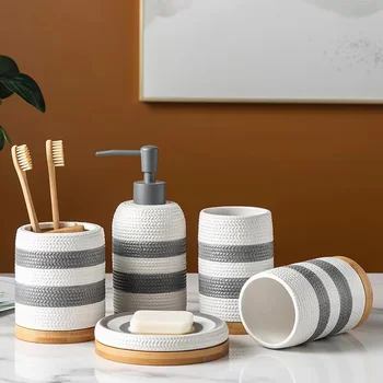 Скандинавский Керамический набор для мытья ванной Комнаты, креативная чашка для полоскания Горла, держатель для зубной щетки, Гостиничный набор для ванной