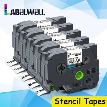 Labelwell 5 шт., совместимые с трафаретными лентами Brother STe-151 24 мм * 3 м STe151 STe 151, черные, прозрачные для принтера Brother P-touch