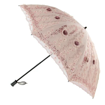 Двухслойный зонтик с вышивкой, роскошный кружевной солнцезащитный двойной складной зонт, женские мини-зонтики принцессы, подарки