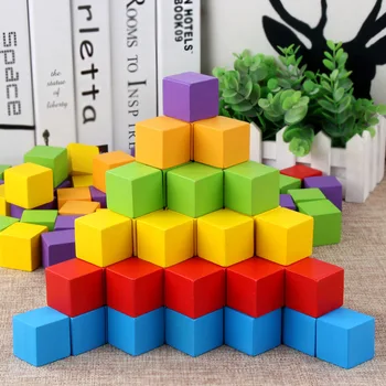100 шт./пакет, 2,5X2,5 см, Деревянные разноцветные Кубики, Строительные блоки, Игрушка, Детские цветные и геометрической формы, Деревянные развивающие Игрушки для детей
