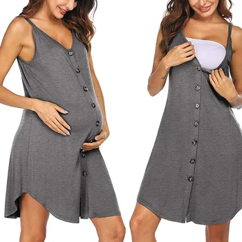 Ночная Рубашка для грудного вскармливания Женское Платье Без рукавов Полосатая Ночная Рубашка Для беременных Schwangerschaft Nachtwäsche