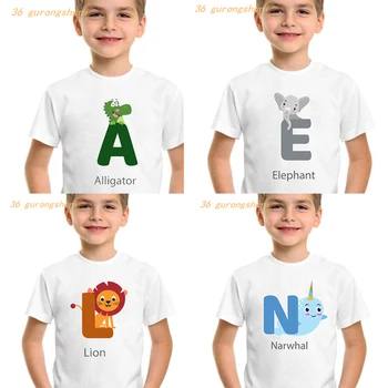 Детская футболка с героями мультфильмов для мальчиков и девочек, детская футболка с надписью A E J P для девочек, футболка с рисунком, детская одежда, футболка kawaii
