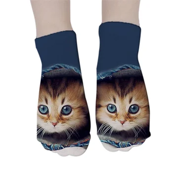 Короткие носки Унисекс с котенком, Новый 3D принт, забавный Harajuku Kawaii, разноцветные носки с несколькими кошачьими мордочками, веселые мультяшные носки с низким голенищем для женщин