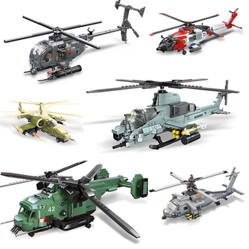 MEOA WW2 Военный Игрушечный самолет Строительные кирпичи Для мальчиков AH-1Z Вооруженный Вертолет Строительные блоки MOC Игрушки Подарки для детей 12 + y