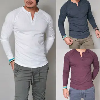 2023 Весна-лето Новые мужские приталенные короткие футболки с V-образным вырезом, повседневные топы, однотонные футболки с длинным рукавом, мужские топы
