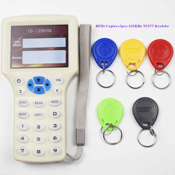 Английский 10 Частотный RFID NFC Зашифрованный Копировальный аппарат Reader Writer Cloner + 5шт 125 кГц T5577 Записываемые Мультяшные Брелоки