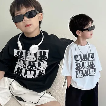 Детская футболка с коротким рукавом для мальчиков, Новый детский хлопковый топ, летний тонкий детский топ с коротким рукавом, Летний модный бренд