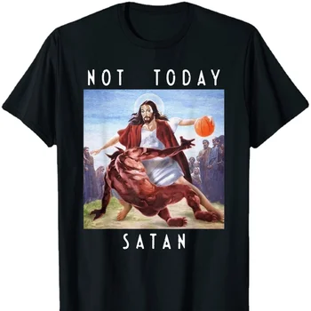 Футболка Not Today Satan Jesus vs Satan, играющая в баскетбол, Летняя хлопковая мужская футболка с круглым вырезом и коротким рукавом, Новая S-3XL