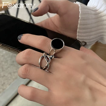 FOXANRY Минималистичное кольцо серебристого цвета для женщин, модный креативный набор многослойных колец с геометрическим крестом, вечерние ювелирные изделия, подарки