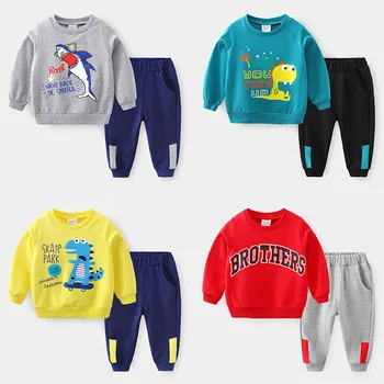 Новый детский осенне-зимний комплект одежды 2020 года Для мальчиков, пуловер с круглым вырезом и мультяшным принтом акулы, толстовка с длинными штанами