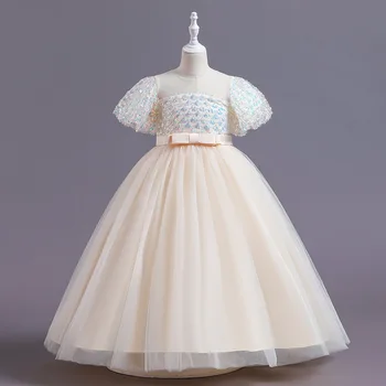 Новое летнее Длинное сетчатое платье с блестками для девочек, детское платье для выступления школьного хора на фортепиано, Элегантное праздничное платье для подиума