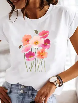 Акварельный цветок, новинка 90-х, повседневная летняя футболка, футболки, Одежда с коротким рукавом, Женская модная женская футболка с графическим принтом