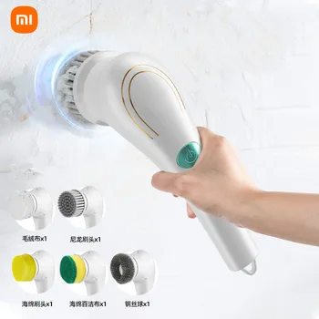 Электрическая чистящая щетка Xiaomi с 5 головками, ручной Кухонный бытовой многофункциональный очиститель для мытья посуды и кастрюль