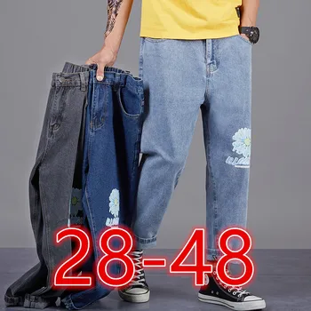 Большие Размеры, Мужские джинсовые брюки, Широкие джинсовые брюки, Большие размеры 28-48, Мужские повседневные Длинные брюки, Брюки