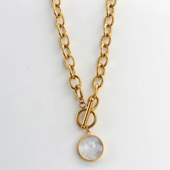 AENSOA Золотое ожерелье с подвеской в виде белой раковины из нержавеющей стали, ожерелье с воротником в стиле панк из титановой стали, Женская Бижутерия Feminina
