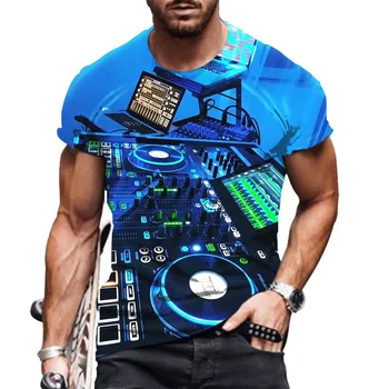 Мужская футболка DJ с 3D принтом, летние повседневные топы с короткими рукавами, модная музыкальная футболка для ночного клуба, футболки с короткими рукавами в стиле рок Оверсайз