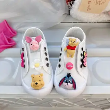 Весенне-осенняя Новая Детская Обувь; Белая Парусиновая обувь для девочек; Дышащая Модная повседневная обувь на плоской подошве с героями мультфильмов для дошкольников
