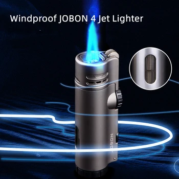 JOBON New Four Straight Blue Flame Strong Fire Lighter Torch Турбо Многофункциональные Металлические Бутановые Зажигалки С Открывалкой Для Отверстий Для Сигар